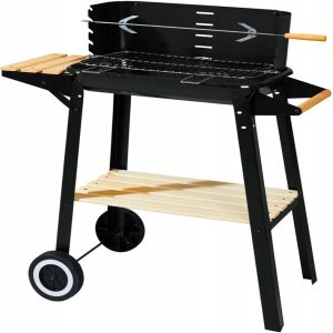 Grill Ogrodowy Węglowy Duży na kołach Rożen 2 x Półki Grill Premium Set