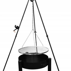 GRILL OGRODOWY OGNISKOWY TRÓJNÓG 194 CM RUSZT 70 CM NIERDZEWNY PALENISKO