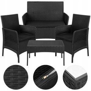 ZESTAW MEBLI OGRODOWYCH NA BALKON TARAS SOFA 2x FOTELE KRZESŁA + STOLIK